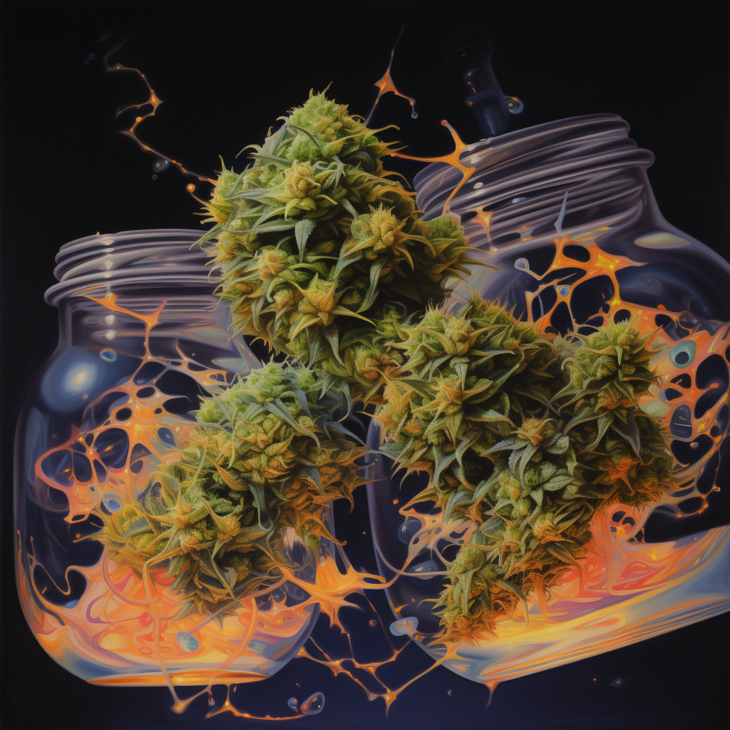 Glue and cannabis buds intertwined, showcasing the captivating essence of Original Glue.